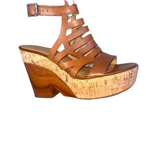 Franco Sarto cage cork wedge open toe heeled sandals SZ 7M
